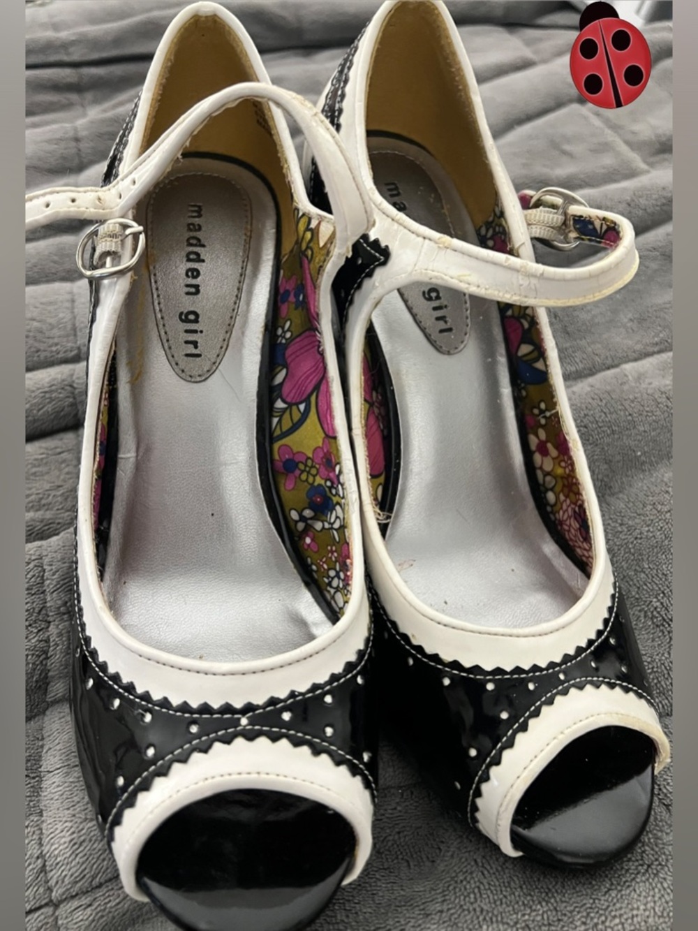 Madden Girl Black & White Mary Jane Peep-Toe. size 8.5.  4 inch heel. Vintage - Picture 8 of 10